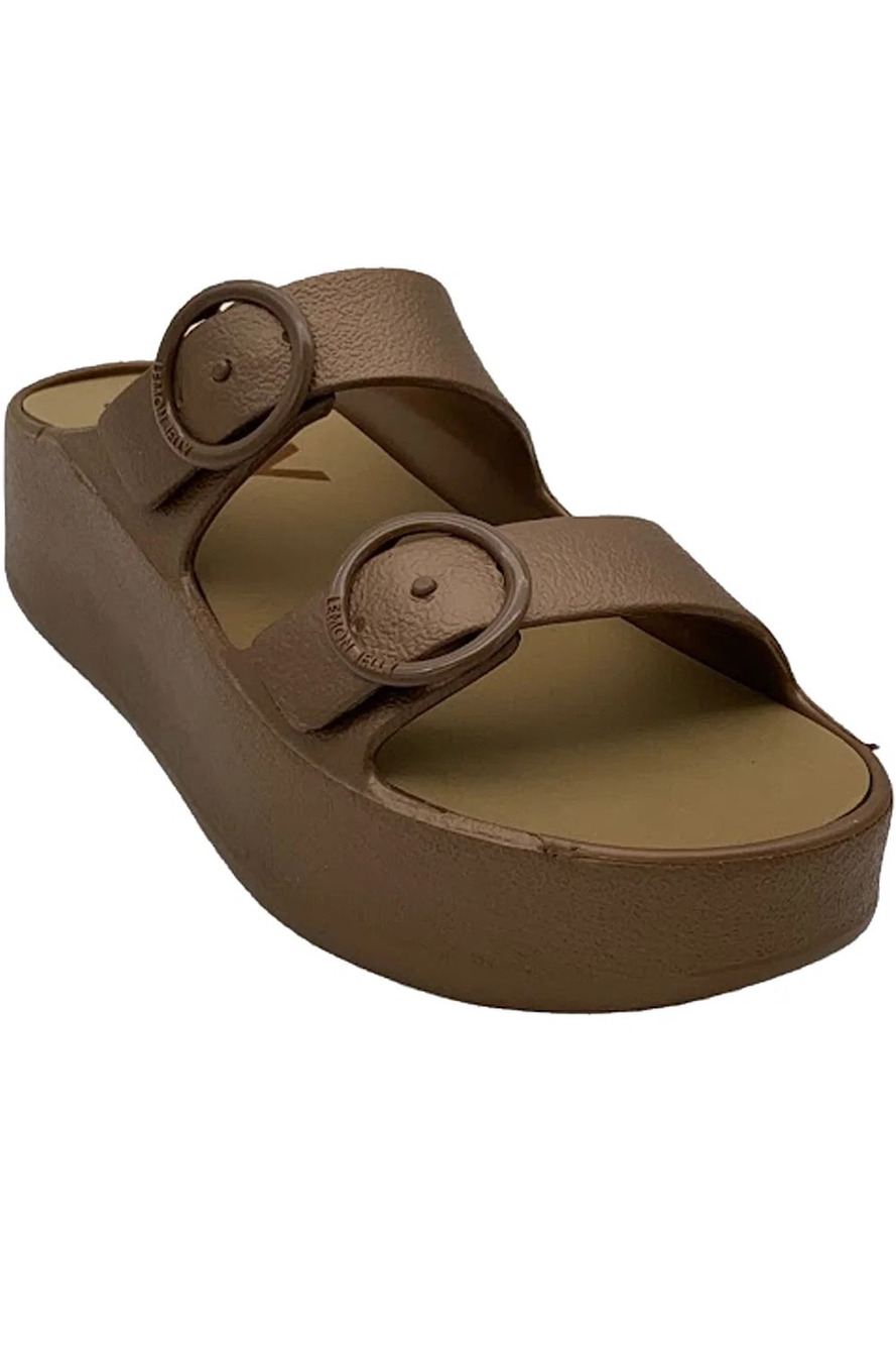 Lemon Jelly Vegan Double Band Slide Sandals Gaia Bronze Metal - Wide